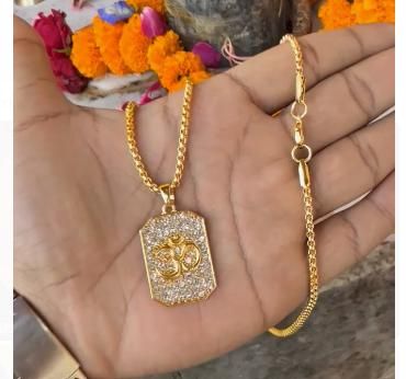 Gold Plated Om Diamond Pendant and Chain